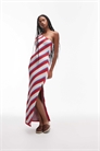 Макси-платье на одном плече с полосками из трикотажа артикул 140143071