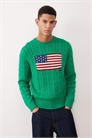 Свитер из хлопка с узором «коса» и флагом США на груди артикул 152670612