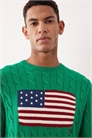 Свитер из хлопка с узором «коса» и флагом США на груди артикул 152670612