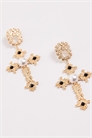 Большие серьги в форме креста с камнями и искусственными жемчужинами артикул 155442752