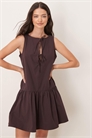 Мини-платье из поплина с вырезом «ключница» и заниженной талией артикул 143079806