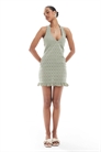 Летнее мини-платье с открытой спиной и завязками на шее, связанное крючком артикул 148443883