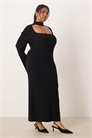 Макси-платье с трикотажным воротником-чокером и квадратным вырезом артикул 150326977