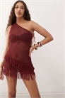 Мини-платье на одном плече с бахромой, связанной крючком, от Meloka артикул 144073213