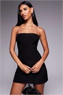 Эксклюзивное облегающее мини-платье-боди с двойной выкройкой, с эффектом «слинки», с бандо и рюшами на талии артикул 150264446