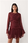 Мини-платье с длинными рукавами, драпировкой и оборками артикул 150267247