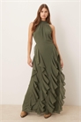 Макси-платье с оборками и открытой спиной артикул 151636561