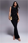 Платье-макси облегающего кроя из атласа с открытыми плечами, V-образным вырезом и драпировкой на талии от Eman артикул 142844991