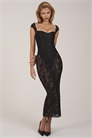 Макси-платье с кружевом, вырезом «сердце», короткими рукавами и сетчатой отделкой артикул 155052547