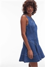 Платье из денима с V-образным вырезом и заниженной талией артикул 148859534