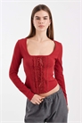 Топ-корсет с вырезом спереди и кружевной отделкой артикул 154079544