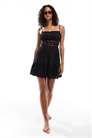 Мини-платье с прозрачным кружевом и оборками артикул 142430364