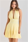 Мини-платье Ailani из желтого жаккарда с завязками на шее артикул 151056124
