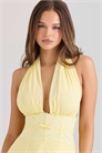 Мини-платье Ailani из желтого жаккарда с завязками на шее артикул 151056124