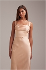 Макси-платье для подружки невесты с драпированной атласной верхней частью и юбкой-колонной артикул 152930912