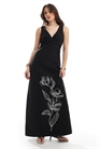 Макси-платье с V-образным вырезом, с цветочной вышивкой, под имитацию льна артикул 140593230