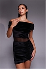 Эксклюзивное мини-платье из бархата с сетчатыми вставками в области декольте и рюшами на юбке артикул 153144033