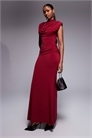 Макси-платье с высоким воротником, драпировкой, плечевыми накладками и открытой спиной артикул 155001894