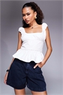 Топ с короткими рукавами, кружевной отделкой и баской от Somi артикул 146841557