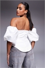 Топ с рукавами-буффами и вырезом в форме сердца артикул 148080695