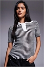 Трикотажный топ Tristar с контрастным воротником в черно-белую полоску артикул 146141156
