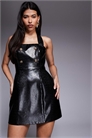Мини-платье с завязками на шее из искусственной кожи артикул 148808186