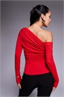 Облегающий топ с асимметричным вырезом и открытыми плечами, с длинными рукавами артикул 140137350