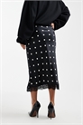 Атласная юбка средней длины с кружевной отделкой в горошек артикул 153786604