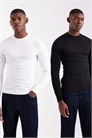 Набор из 2 трикотажных футболок с ребристым вырезом и облегающим кроем артикул 151899547