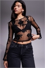 Топ с длинными рукавами из сетчатой ткани с цветочным узором, вышитым пайетками, с элементами в виде капель артикул 148447342