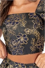Топ-кроп с квадратным вырезом, буффами и цветочным жаккардовым принтом артикул 152718224