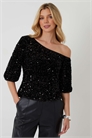 Топ из велюра с пайетками и V-образным вырезом артикул 152719803