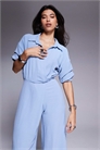 Комбинезон с драпированным воротником и широкими брючинами артикул 143329253
