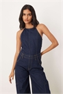 Джинсовый комбинезон с завязками на шее и широкими брючинами артикул 150506900