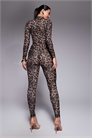 Комбинезон с высоким воротником и длинными рукавами из скульптурной сетки с леопардовым принтом артикул 150078772