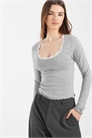 Топ с круглым вырезом и длинными рукавами, украшенный контрастным кружевом артикул 152011431
