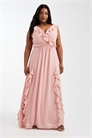 Макси-платье для подружки невесты из шифона с V-образным вырезом и оборками артикул 153113852