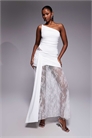 Свадебное макси-платье с одним плечом, рюшами и кружевным подолом артикул 153251591