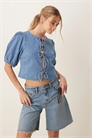 Топ из мягкого денима с завязками спереди артикул 140030783