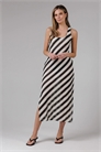 Платье средней длины из смешанной хлопковой ткани с полосками, связанное крючком, с круглым вырезом и завязками на спине артикул 156388522