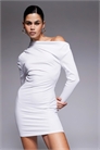 Мини-платье облегающего кроя с ребристым асимметричным вырезом артикул 150390496