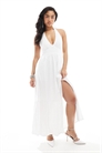 Макси-платье с завязками на шее и разрезом артикул 144912744