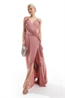 Макси-платье из шифона для подружки невесты с перекрещивающимся вырезом спереди, оборками и разрезом артикул 142046491