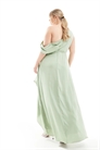 Атласное макси-платье для подружки невесты с открытыми плечами и юбкой-парео артикул 141189054