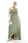 Макси-платье для подружки невесты из атласа с одним плечом и юбкой-парео артикул 141189056