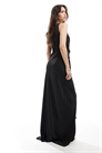 Длинное атласное платье с драпировкой спереди и завязками на талии артикул 148919990