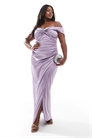 Атласное макси-платье с открытыми плечами для подружки невесты артикул 147197695