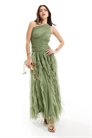 Макси-платье для подружки невесты с одним плечом, воланами и водопадным силуэтом артикул 142205361