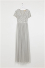 Макси-платье из тюля с V-образным вырезом для подружки невесты, украшенное нежными пайетками в тон артикул 1388375