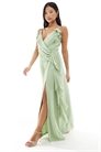 Макси-платье из шифона для подружки невесты с перекрещивающимся вырезом спереди, оборками и разрезом артикул 142046686